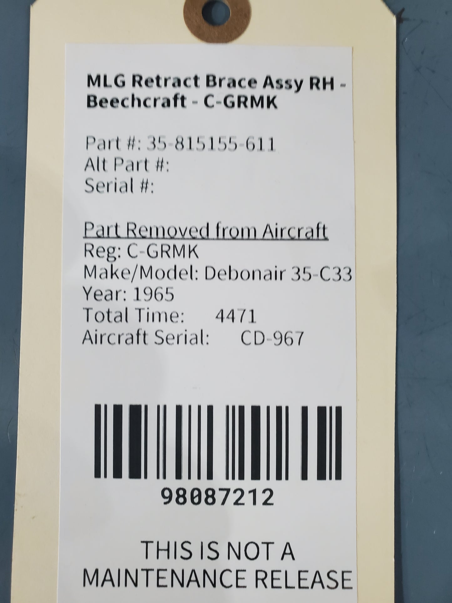 MLG Retract Brace Assy RH - Beechcraft - C-GRMK