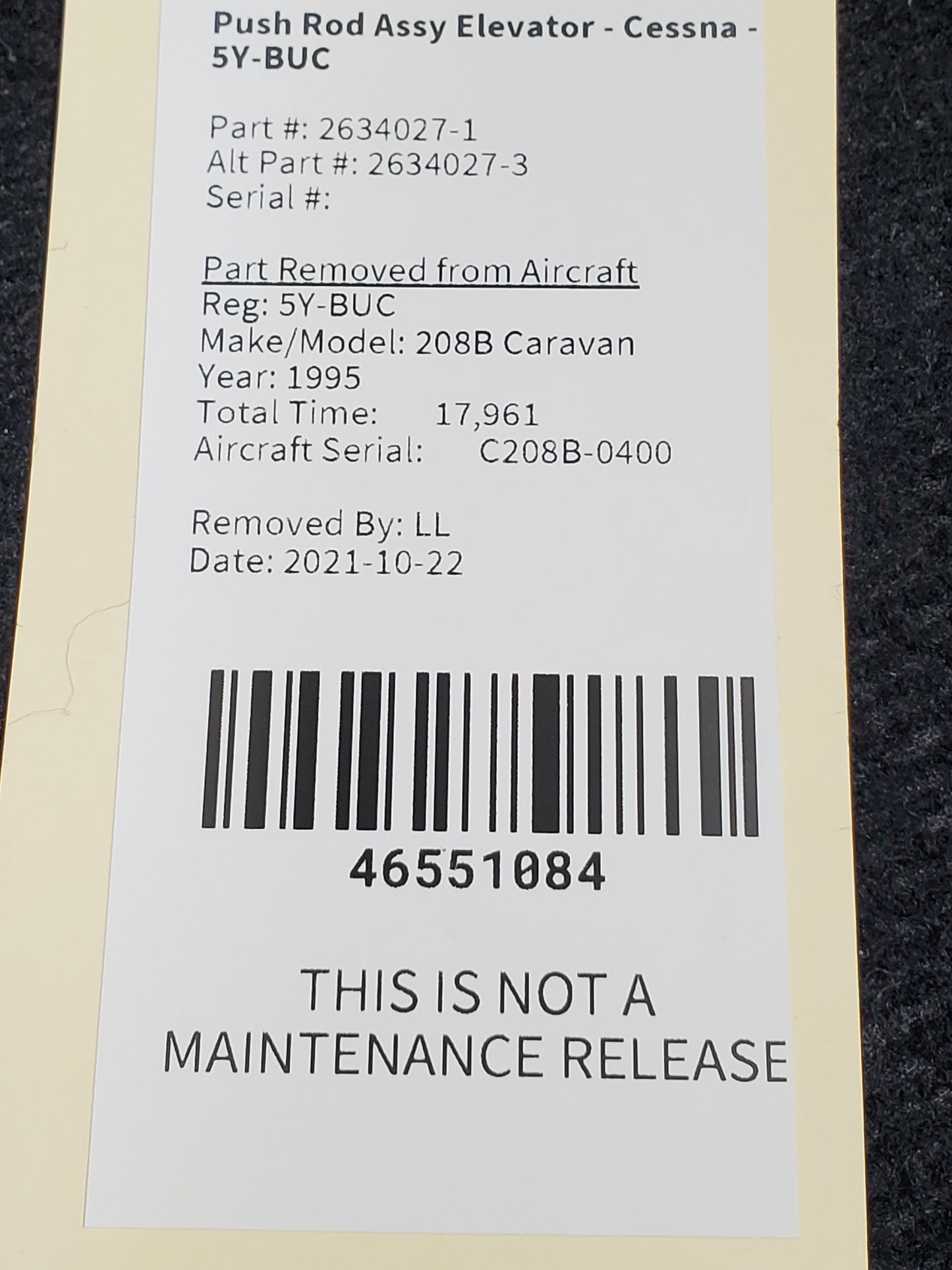 Push Rod Assy Elevator - Cessna - 5Y-BUC