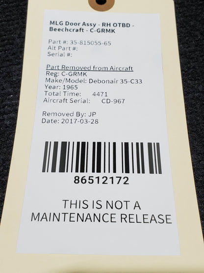 MLG Door Assy - RH OTBD - Beechcraft - C-GRMK
