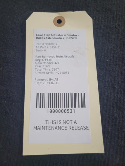 Cowl Flap Actuator w/ motor - Dukes Astronautics - C-FSYN