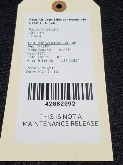Rear Air Vent Silencer Assembly - Cessna - C-FZRF