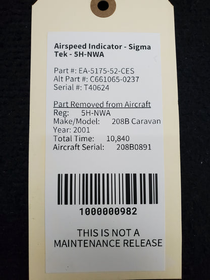 Airspeed Indicator - Sigma Tek - 5H-NWA