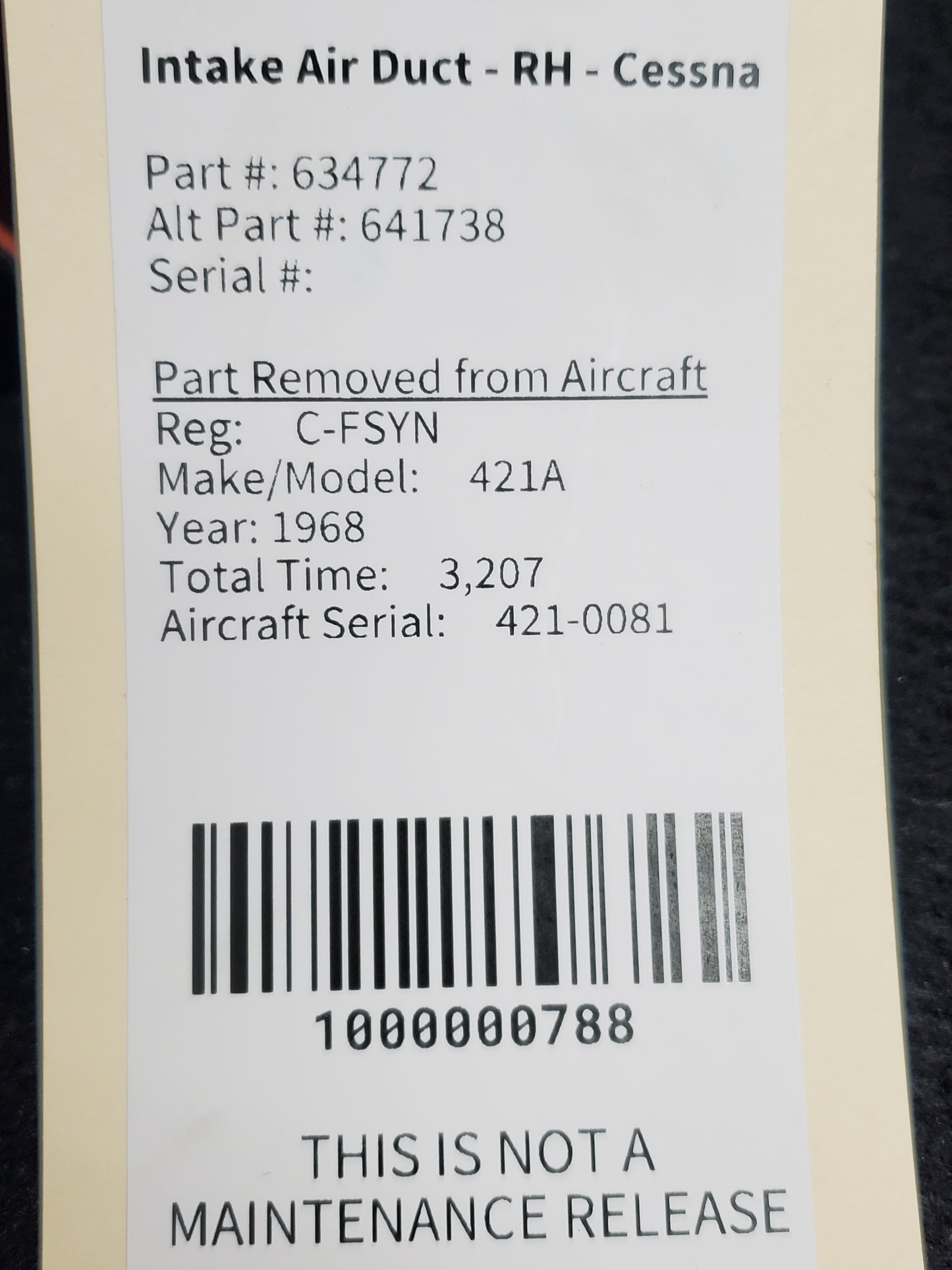 Intake Air Duct - RH - Cessna