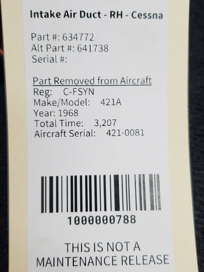 Intake Air Duct - RH - Cessna