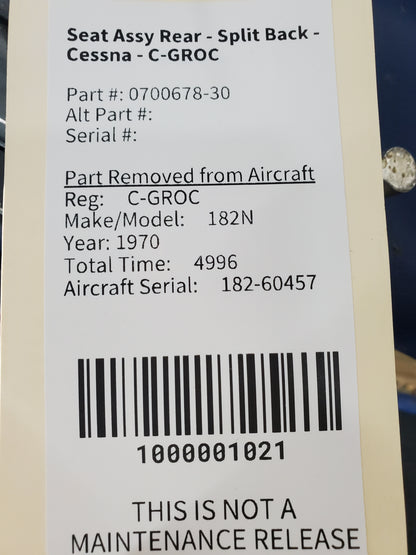 Seat Assy Rear - Split Back - Cessna - C-GROC