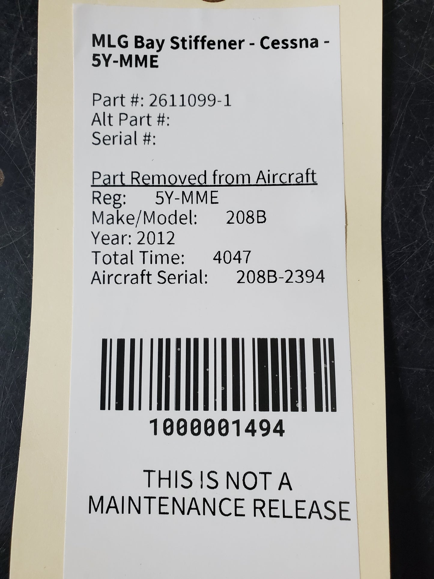 MLG Bay Stiffener - Cessna - 5Y-MME