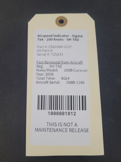 Airspeed Indicator - Sigma Tek - 200 Knots - 5H-TAZ