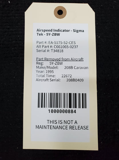 Airspeed Indicator - Sigma Tek - 5Y-ZBW