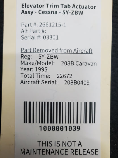 Elevator Trim Tab Actuator Assy - Cessna - 5Y-ZBW