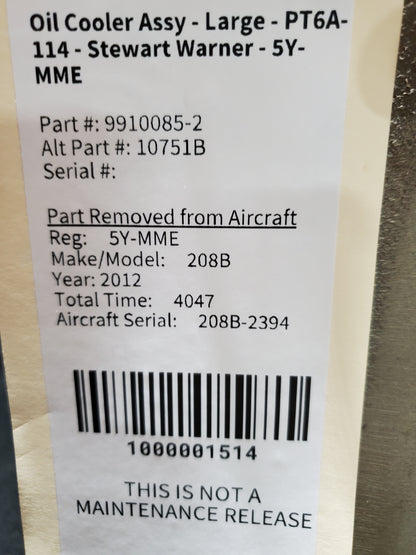 Oil Cooler Assy - Large - PT6A-114 - Stewart Warner - 5Y-MME