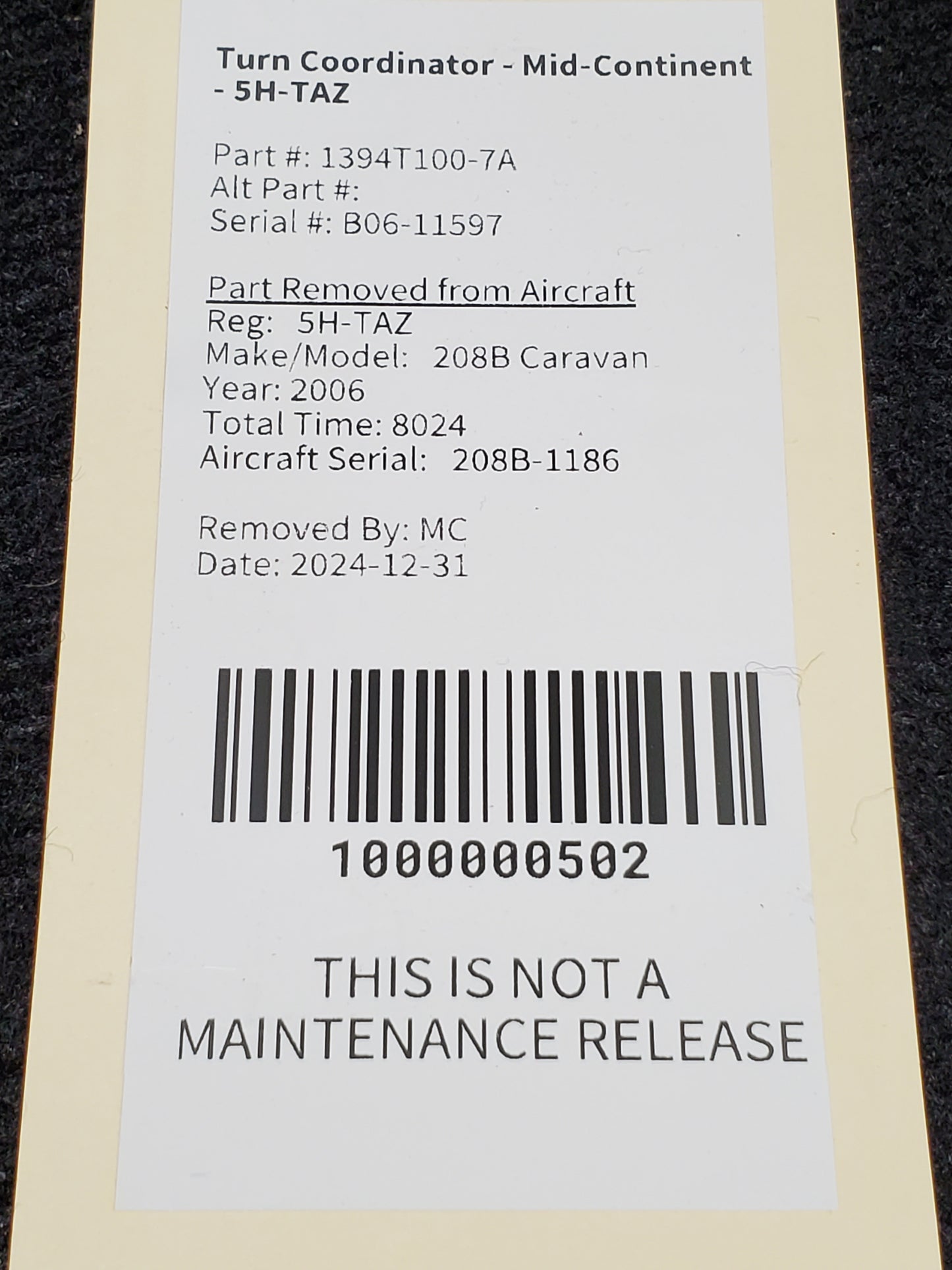 Turn Coordinator - Mid-Continent - 5H-TAZ