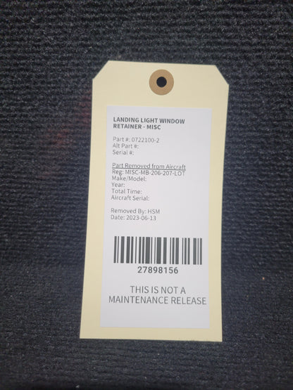 LANDING LIGHT WINDOW RETAINER - MISC
