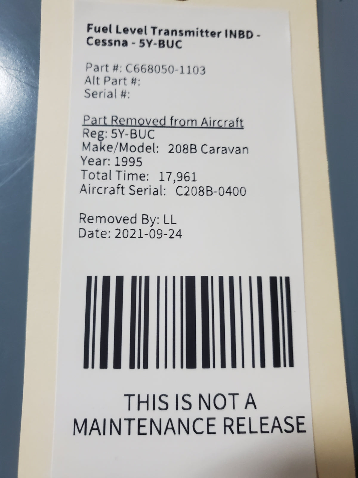 Inbd Fuel Level Transmitter INBD - Cessna - 5Y-BUC – Global Aircraft Industries