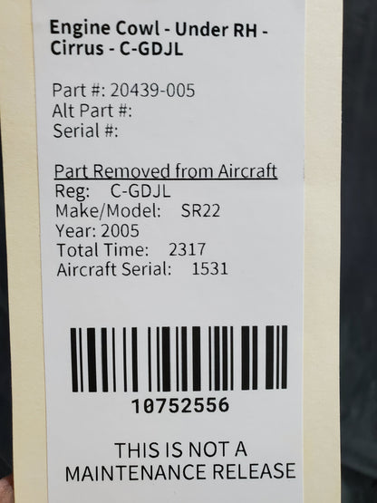 Engine Cowl - Lower RH - Cirrus - C-GDJL