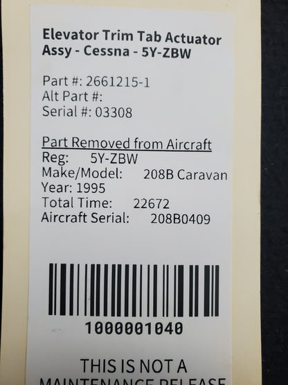 Elevator Trim Tab Actuator Assy - Cessna - 5Y-ZBW