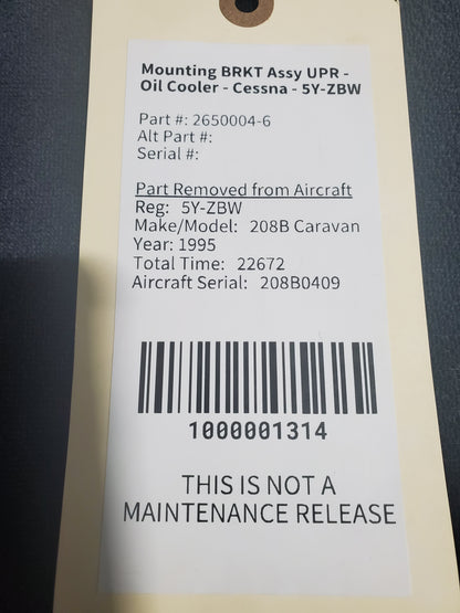 Oil Cooler Mounting Bracket - Upper - Cessna - 5Y-ZBW
