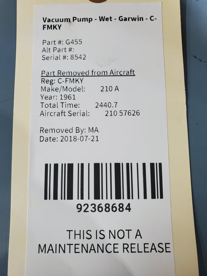 Vacuum Pump - Wet - Garwin - C-FMKY