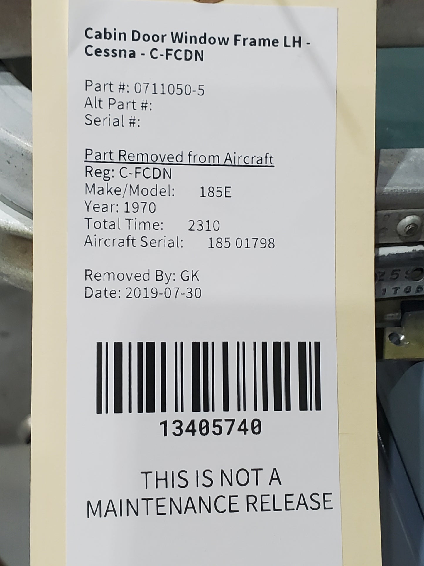 Cabin Door Window Frame LH - Cessna - C-FCDN