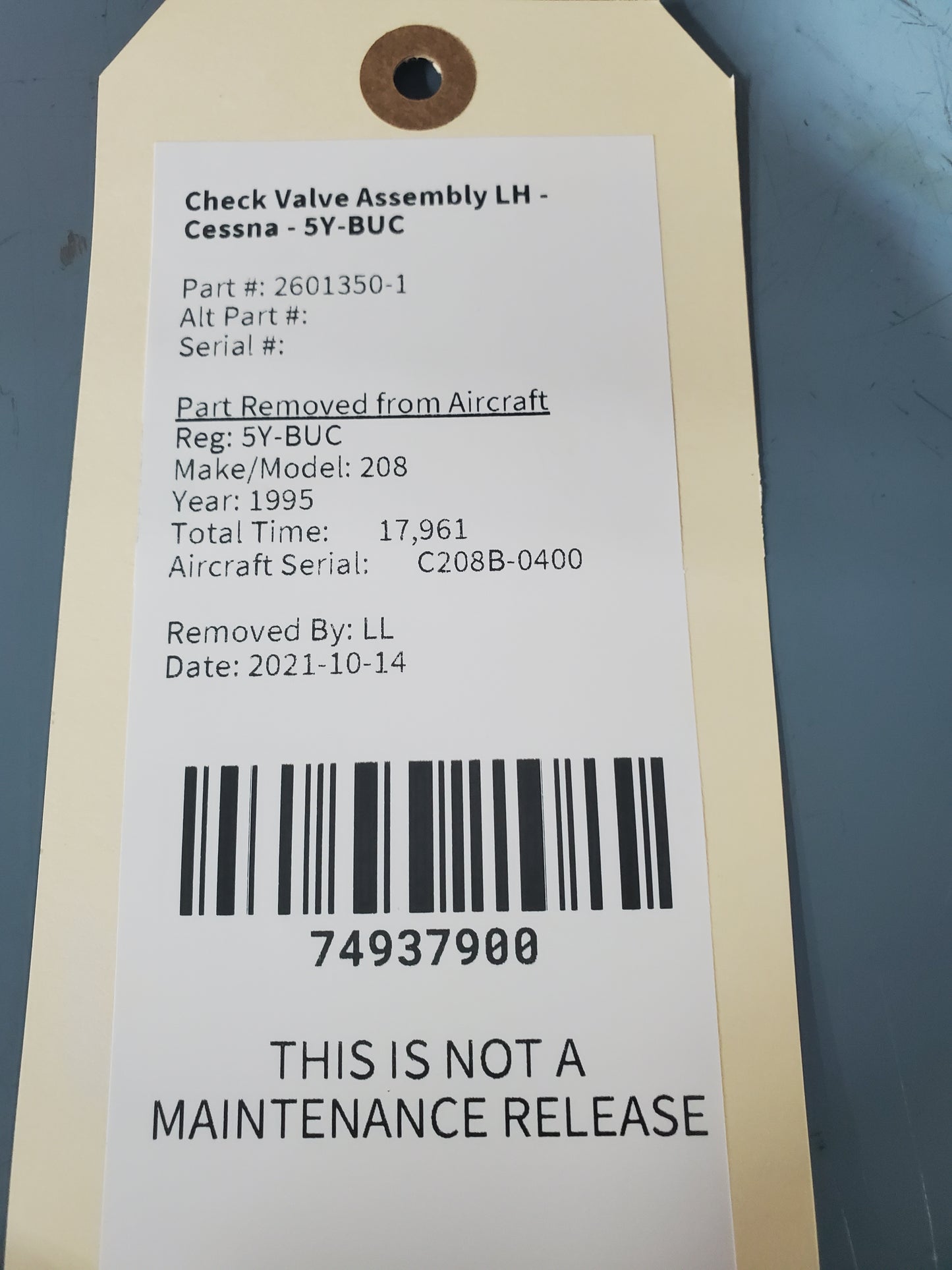 Check Valve Assembly LH - Cessna - 5Y-BUC