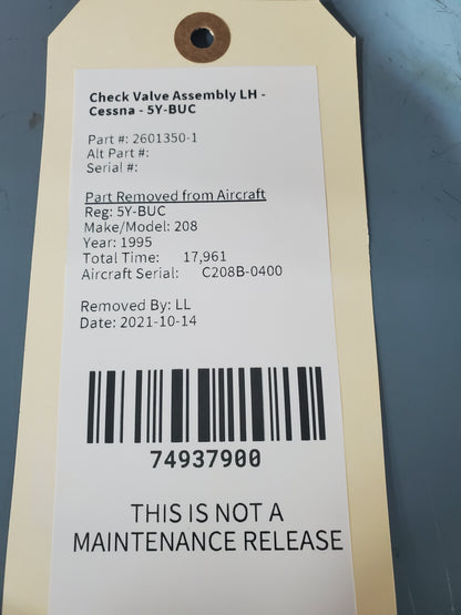 Check Valve Assembly LH - Cessna - 5Y-BUC