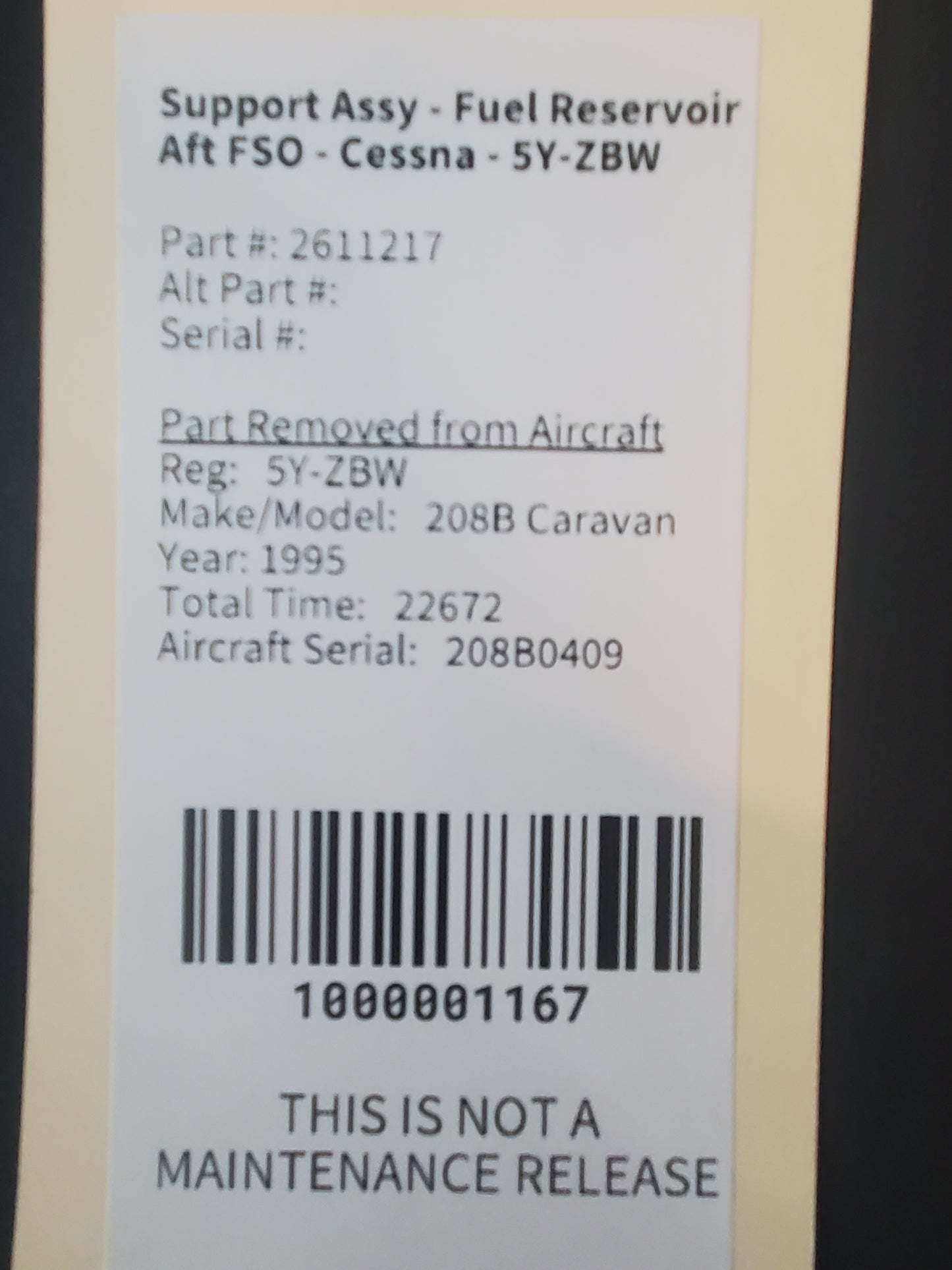 Support Assy - Fuel Reservoir Aft FSO - Cessna - 5Y-ZBW