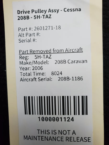 Alternator Drive Pulley Assy - Cessna 208B - 5H-TAZ