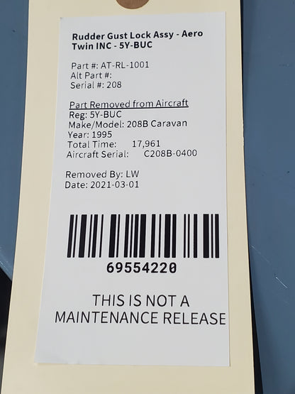 Rudder Gust Lock Assy - Aero Twin INC - 5Y-BUC