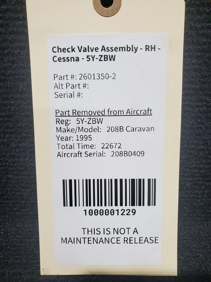 Check Valve Assembly - RH - Cessna - 5Y-ZBW