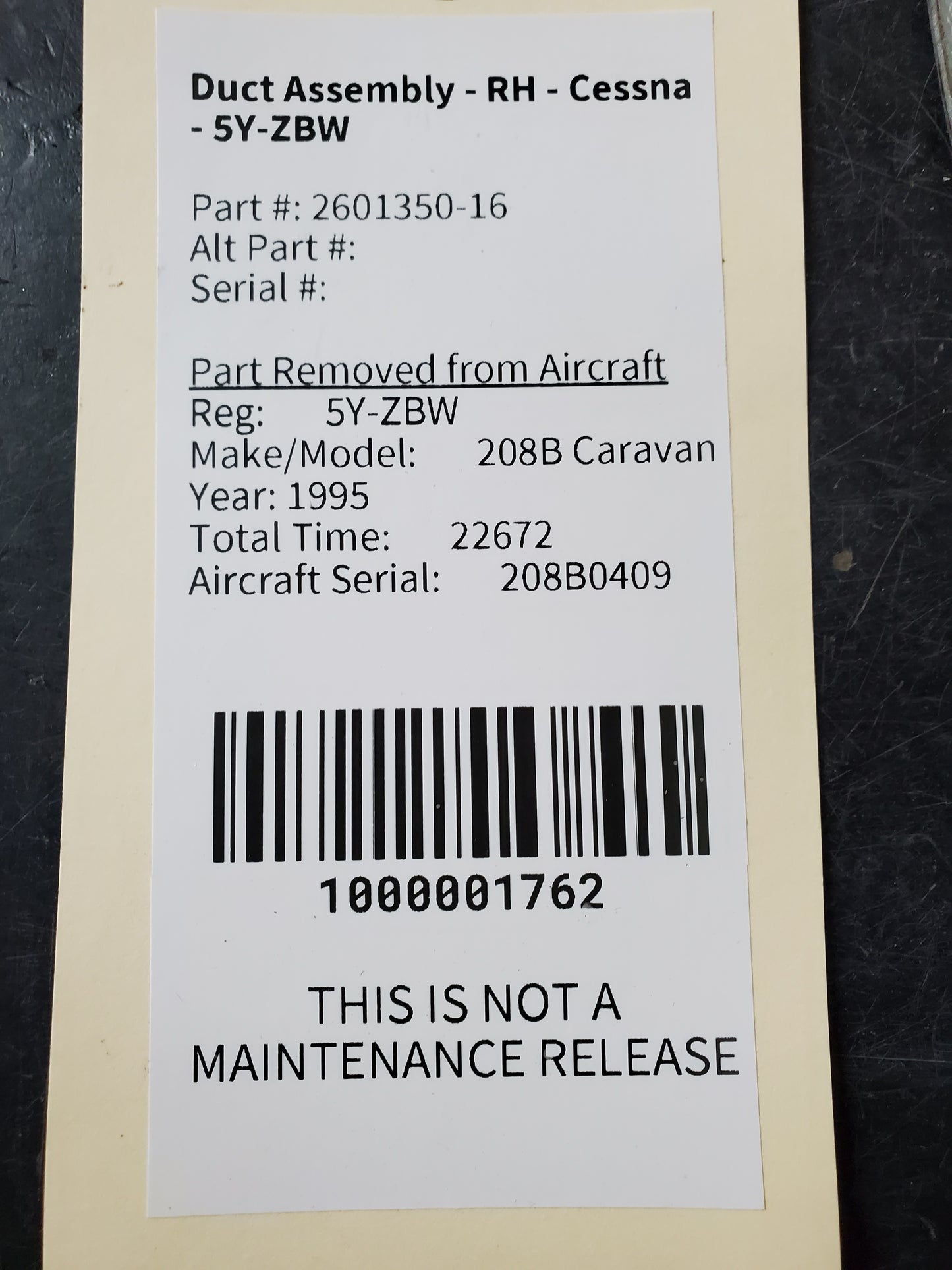 Duct Assembly - RH - Cessna - 5Y-ZBW