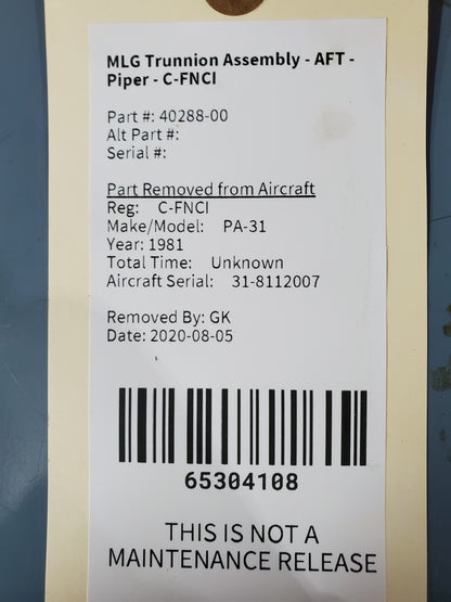 MLG Trunnion Assembly - AFT - Piper - C-FNCI