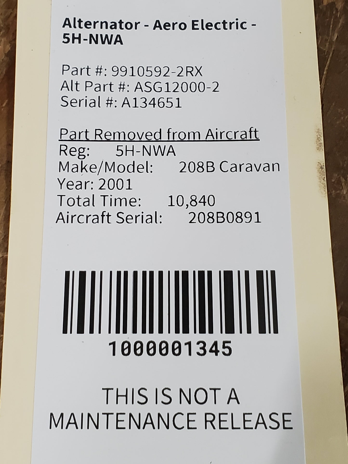 Alternator - Aero Electric - 5H-NWA